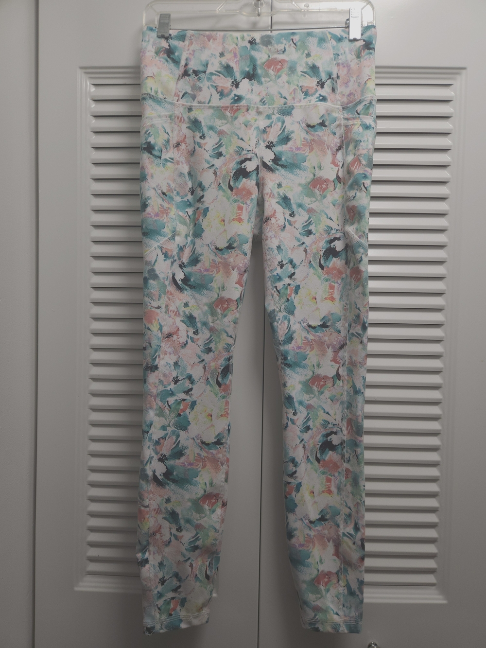 RBX Pastel Floral Watercolor Leggings - Green, Teal, Pink Medium High Rise